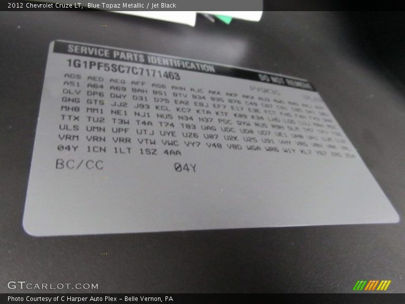 Blue Topaz Metallic / Jet Black 2012 Chevrolet Cruze LT