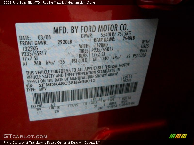 Redfire Metallic / Medium Light Stone 2008 Ford Edge SEL AWD
