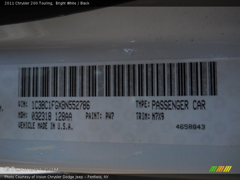 Bright White / Black 2011 Chrysler 200 Touring