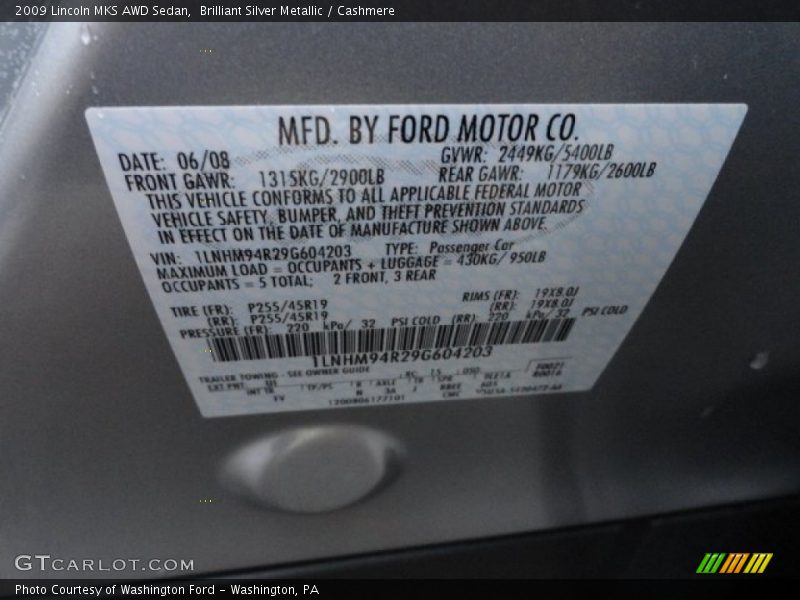 Brilliant Silver Metallic / Cashmere 2009 Lincoln MKS AWD Sedan