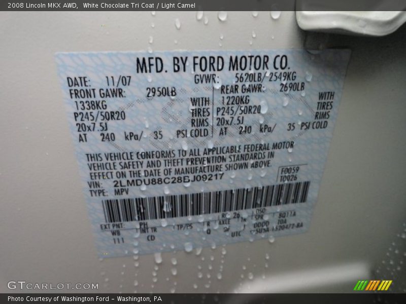 White Chocolate Tri Coat / Light Camel 2008 Lincoln MKX AWD