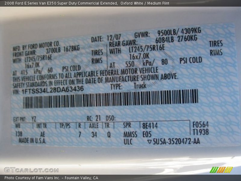 Oxford White / Medium Flint 2008 Ford E Series Van E350 Super Duty Commericial Extended