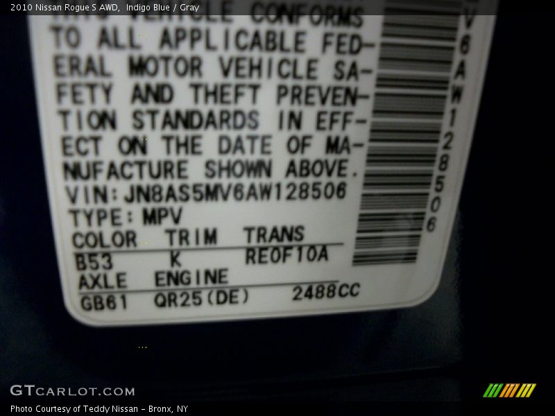 2010 Rogue S AWD Indigo Blue Color Code B53
