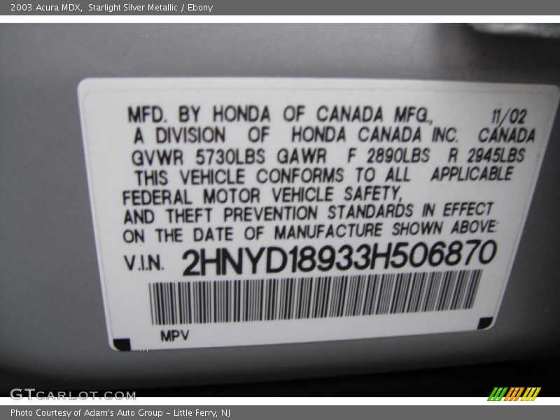 Starlight Silver Metallic / Ebony 2003 Acura MDX