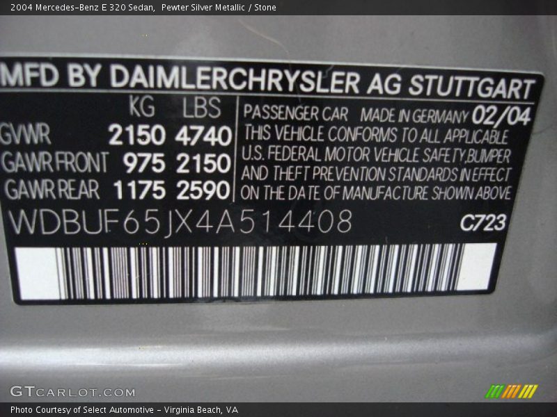 Pewter Silver Metallic / Stone 2004 Mercedes-Benz E 320 Sedan