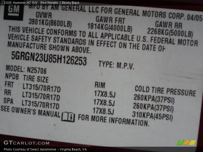 Red Metallic / Ebony Black 2005 Hummer H2 SUV