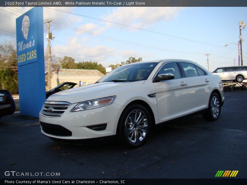 White Platinum Metallic Tri-Coat / Light Stone 2010 Ford Taurus Limited AWD