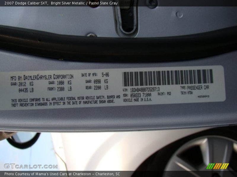 Bright Silver Metallic / Pastel Slate Gray 2007 Dodge Caliber SXT