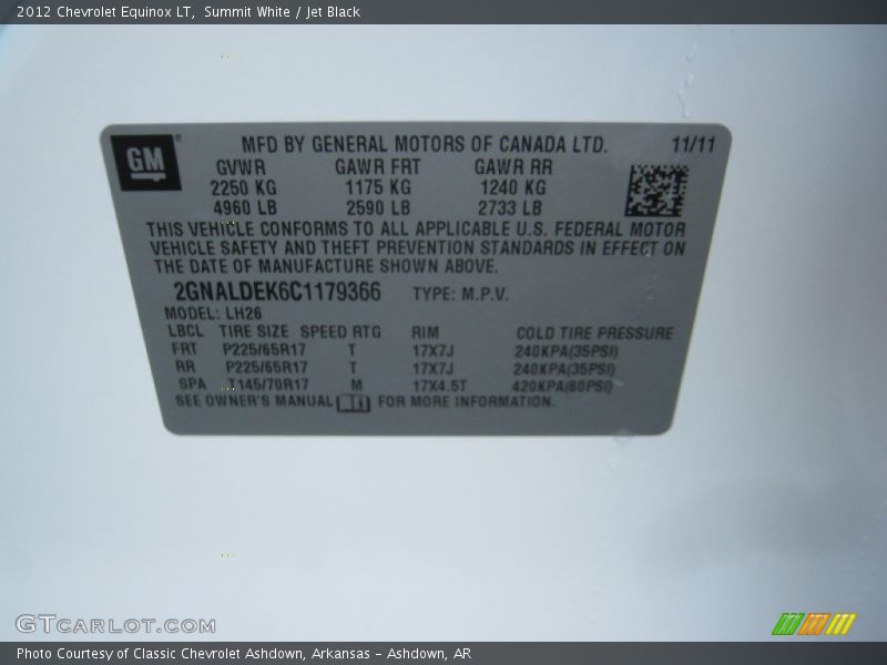 Summit White / Jet Black 2012 Chevrolet Equinox LT
