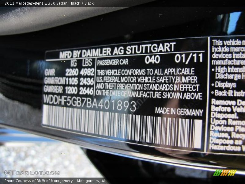 Black / Black 2011 Mercedes-Benz E 350 Sedan