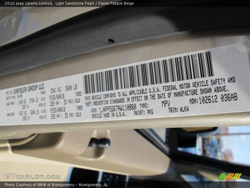 2010 Liberty Limited Light Sandstone Pearl Color Code PKG