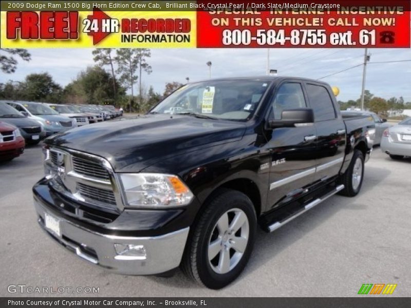 Brilliant Black Crystal Pearl / Dark Slate/Medium Graystone 2009 Dodge Ram 1500 Big Horn Edition Crew Cab