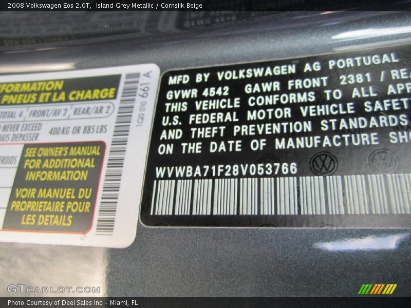 Island Grey Metallic / Cornsilk Beige 2008 Volkswagen Eos 2.0T