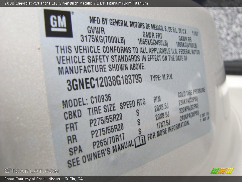 Silver Birch Metallic / Dark Titanium/Light Titanium 2008 Chevrolet Avalanche LT