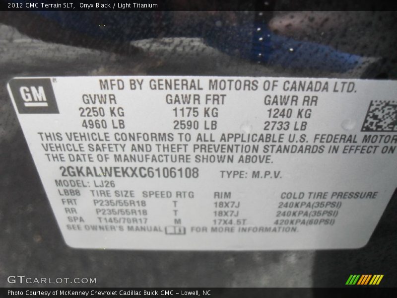 Onyx Black / Light Titanium 2012 GMC Terrain SLT