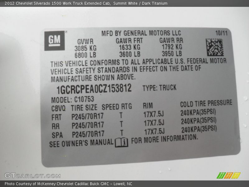 Summit White / Dark Titanium 2012 Chevrolet Silverado 1500 Work Truck Extended Cab