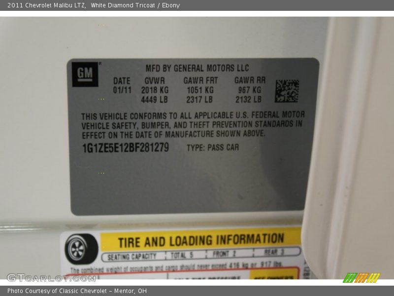White Diamond Tricoat / Ebony 2011 Chevrolet Malibu LTZ