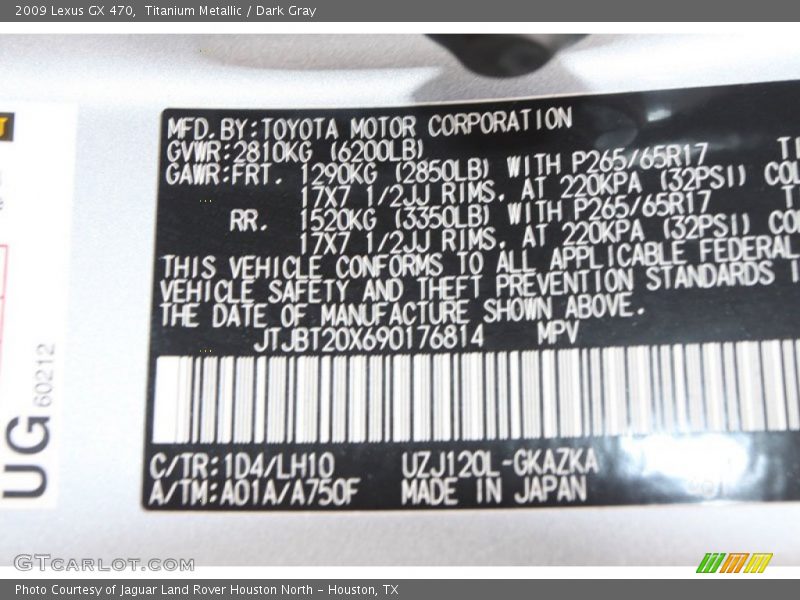 2009 GX 470 Titanium Metallic Color Code 1D4