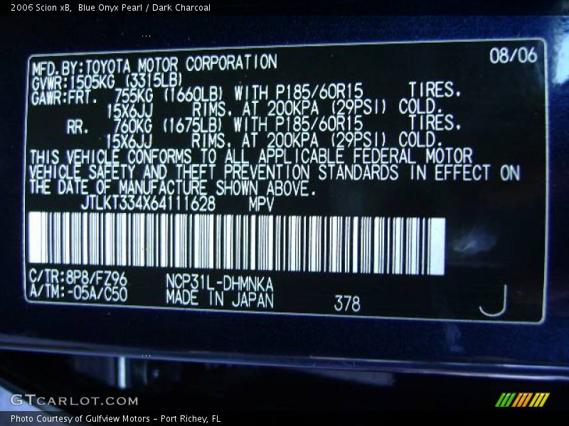 Blue Onyx Pearl / Dark Charcoal 2006 Scion xB