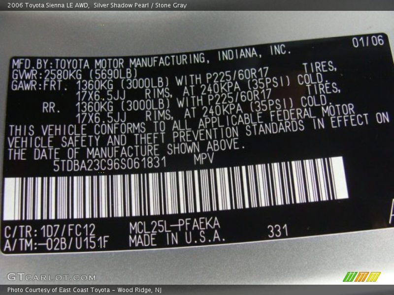 Silver Shadow Pearl / Stone Gray 2006 Toyota Sienna LE AWD
