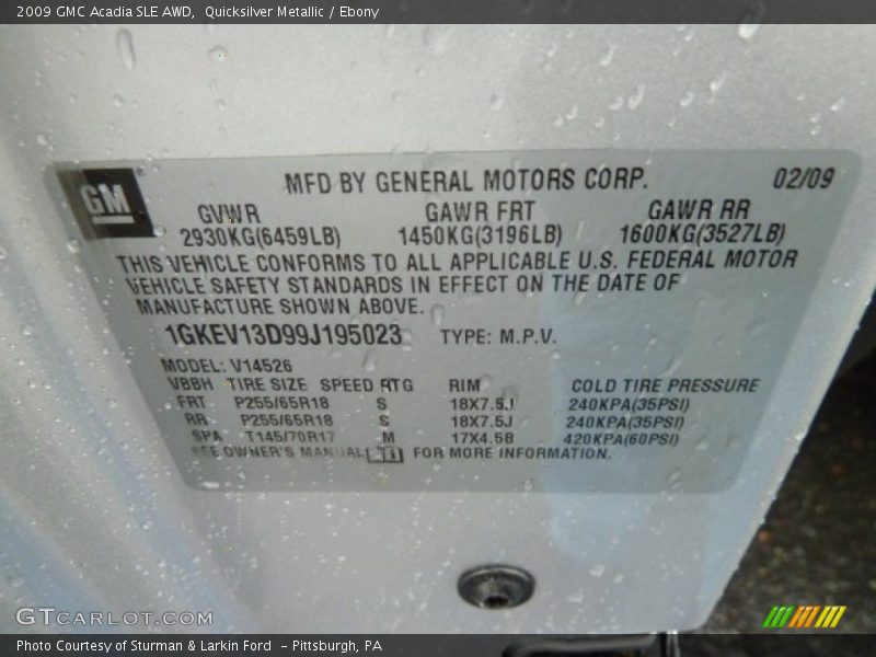 Quicksilver Metallic / Ebony 2009 GMC Acadia SLE AWD