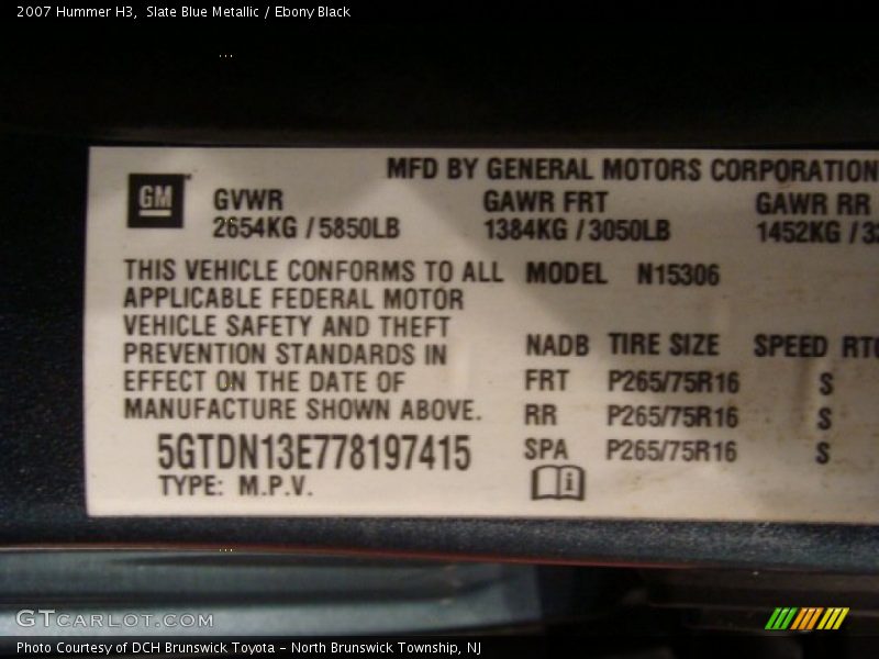 Slate Blue Metallic / Ebony Black 2007 Hummer H3