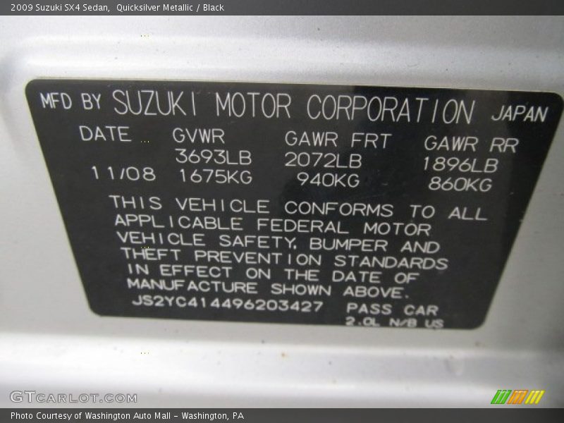 Quicksilver Metallic / Black 2009 Suzuki SX4 Sedan