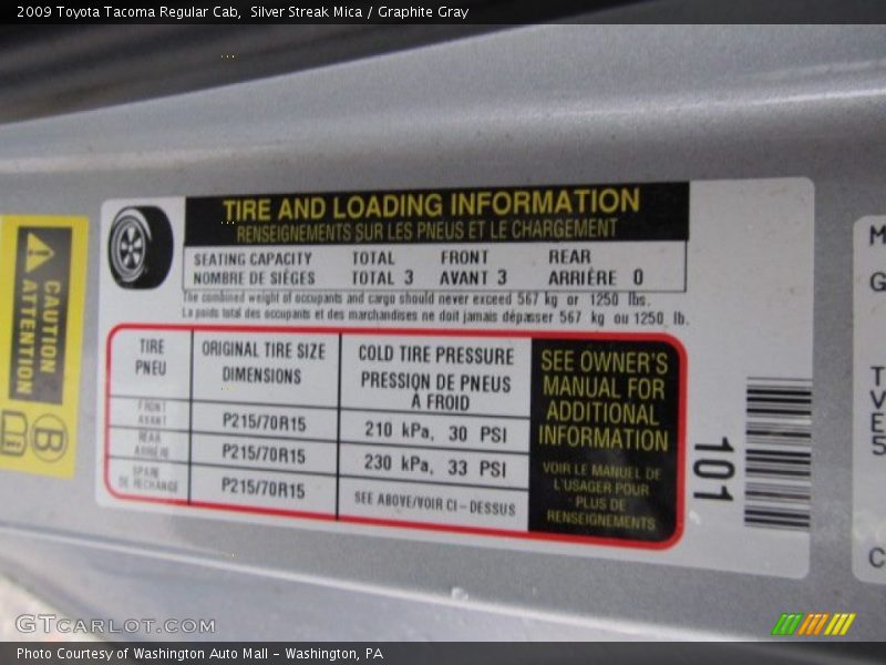 Silver Streak Mica / Graphite Gray 2009 Toyota Tacoma Regular Cab