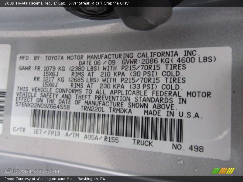 Silver Streak Mica / Graphite Gray 2009 Toyota Tacoma Regular Cab