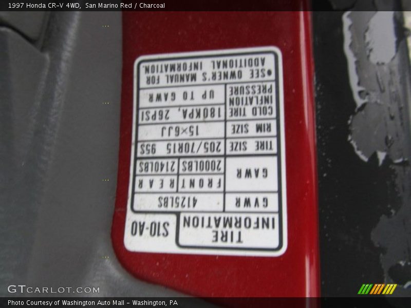 San Marino Red / Charcoal 1997 Honda CR-V 4WD
