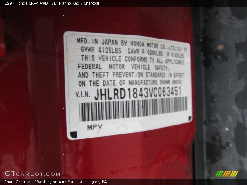 San Marino Red / Charcoal 1997 Honda CR-V 4WD