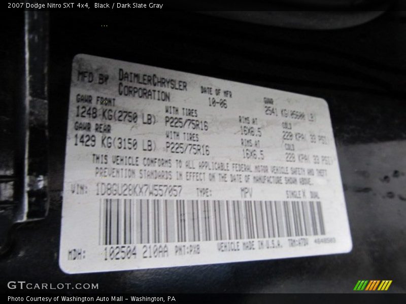 Black / Dark Slate Gray 2007 Dodge Nitro SXT 4x4