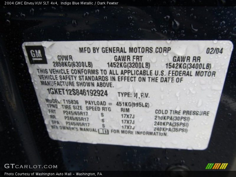 Indigo Blue Metallic / Dark Pewter 2004 GMC Envoy XUV SLT 4x4