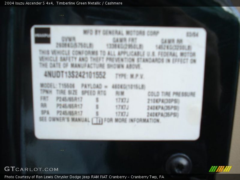 Timberline Green Metallic / Cashmere 2004 Isuzu Ascender S 4x4