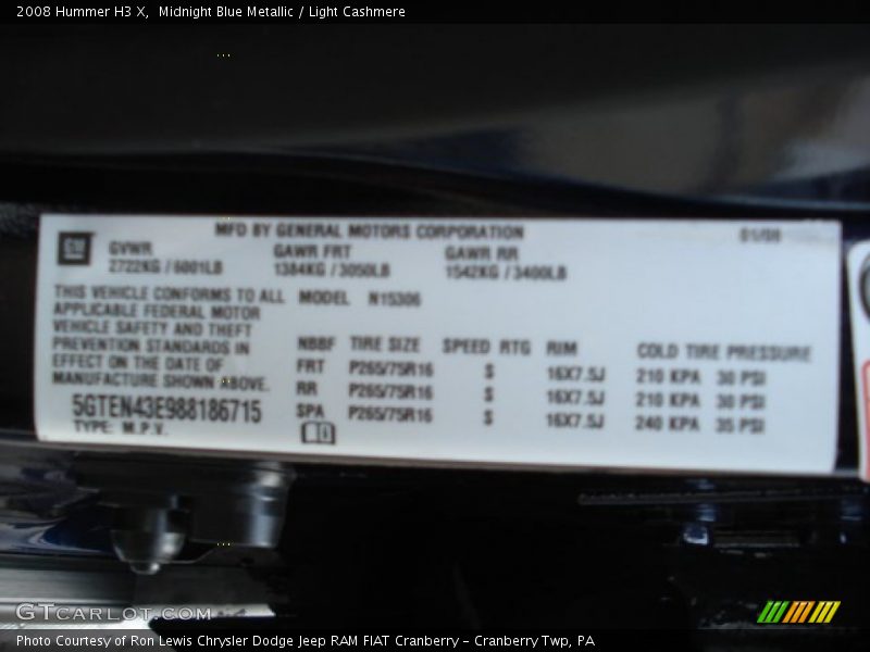 Midnight Blue Metallic / Light Cashmere 2008 Hummer H3 X