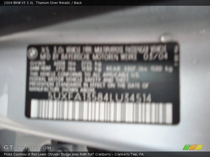 Titanium Silver Metallic / Black 2004 BMW X5 3.0i