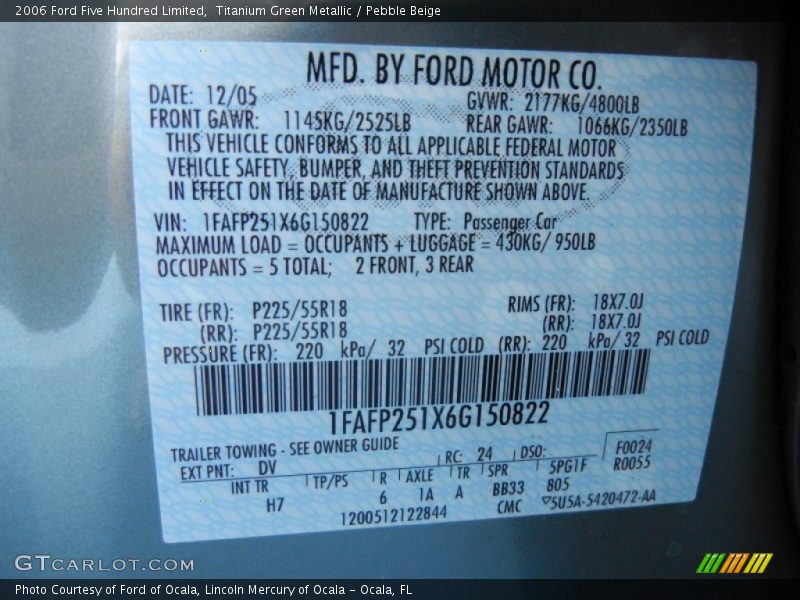 Titanium Green Metallic / Pebble Beige 2006 Ford Five Hundred Limited