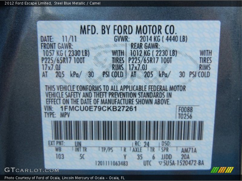 Steel Blue Metallic / Camel 2012 Ford Escape Limited