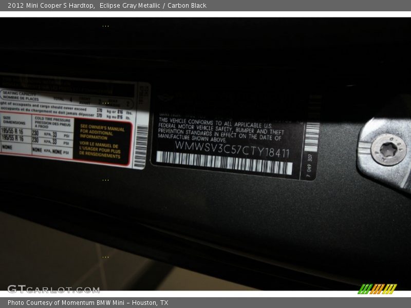 Eclipse Gray Metallic / Carbon Black 2012 Mini Cooper S Hardtop