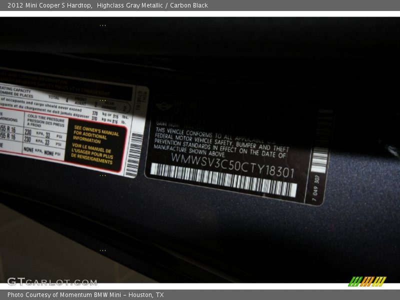 Highclass Gray Metallic / Carbon Black 2012 Mini Cooper S Hardtop