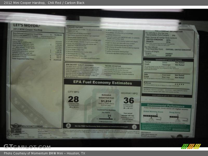 Chili Red / Carbon Black 2012 Mini Cooper Hardtop