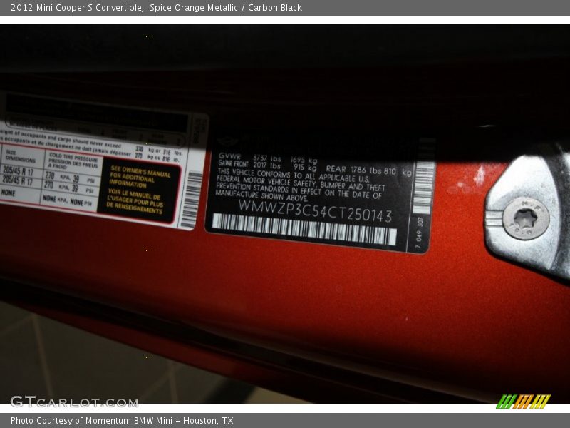 Spice Orange Metallic / Carbon Black 2012 Mini Cooper S Convertible