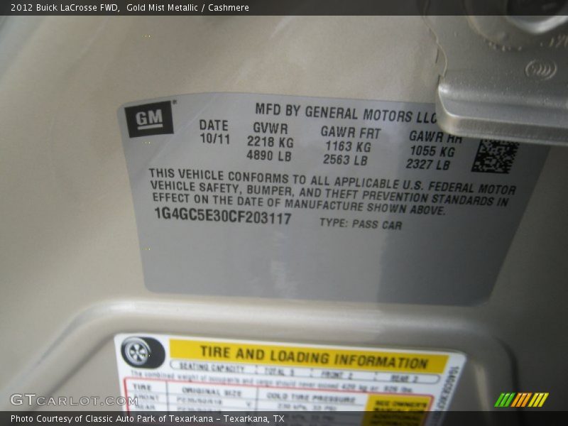 Gold Mist Metallic / Cashmere 2012 Buick LaCrosse FWD