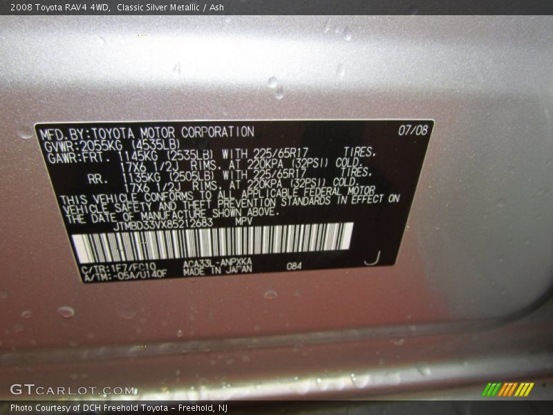 Classic Silver Metallic / Ash 2008 Toyota RAV4 4WD