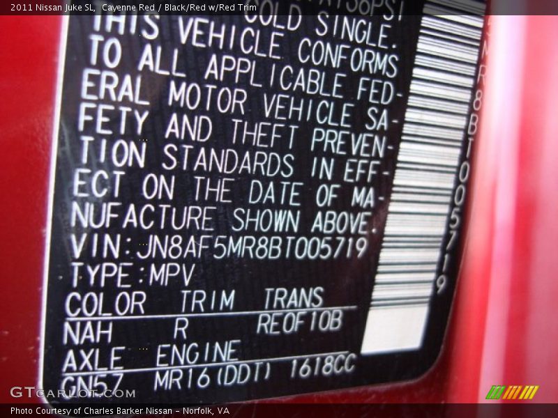 2011 Juke SL Cayenne Red Color Code NAH