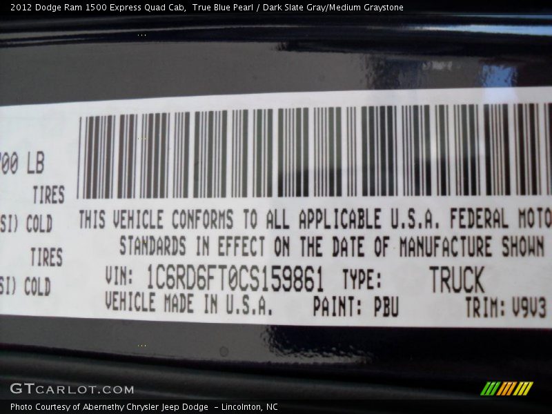 True Blue Pearl / Dark Slate Gray/Medium Graystone 2012 Dodge Ram 1500 Express Quad Cab