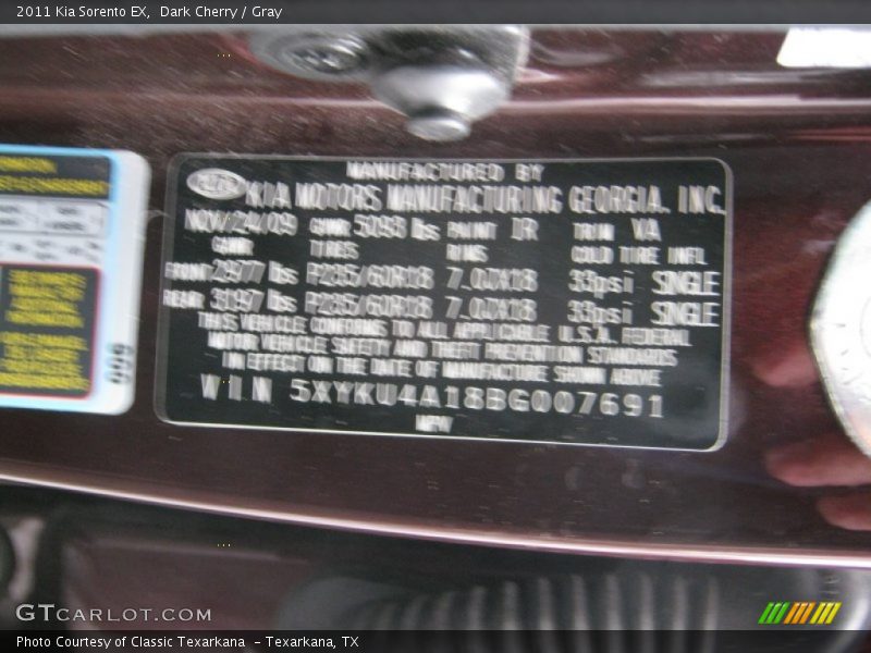 Dark Cherry / Gray 2011 Kia Sorento EX