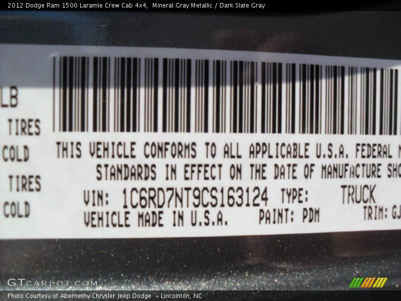 Mineral Gray Metallic / Dark Slate Gray 2012 Dodge Ram 1500 Laramie Crew Cab 4x4