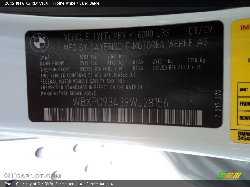 Alpine White / Sand Beige 2009 BMW X3 xDrive30i