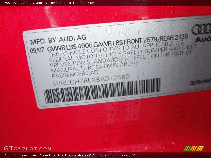 Brilliant Red / Beige 2008 Audi A4 3.2 Quattro S-Line Sedan